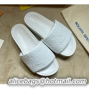 Top Grade Louis Vuitton Jumbo Monogram Leather Flatform Slide Sandals 031024 White 2021