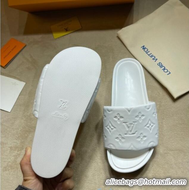 Top Grade Louis Vuitton Jumbo Monogram Leather Flatform Slide Sandals 031024 White 2021