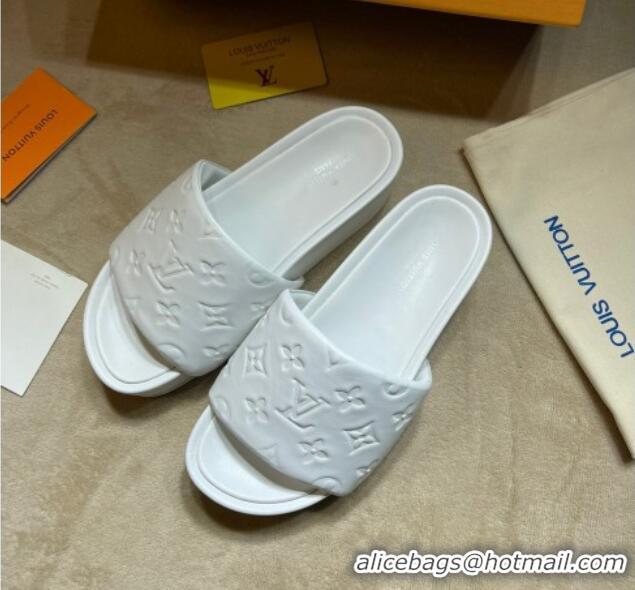 Top Grade Louis Vuitton Jumbo Monogram Leather Flatform Slide Sandals 031024 White 2021