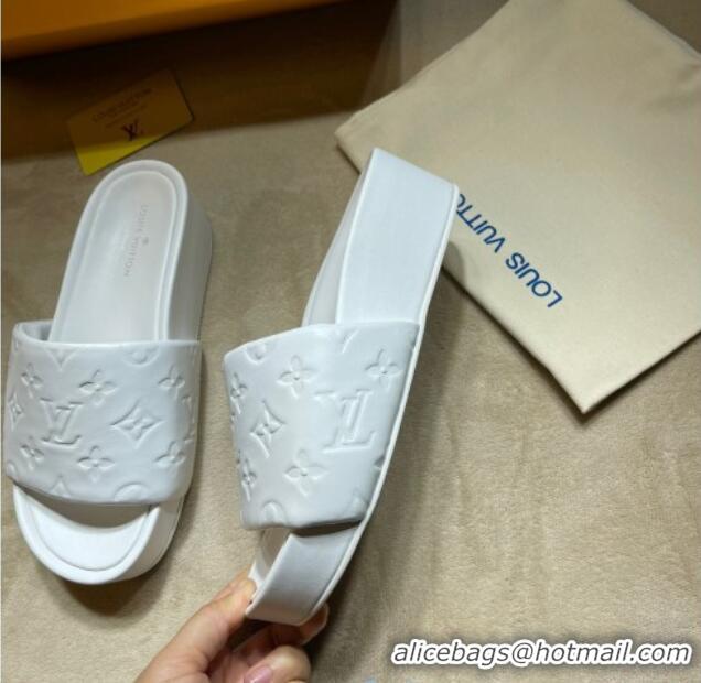 Top Grade Louis Vuitton Jumbo Monogram Leather Flatform Slide Sandals 031024 White 2021