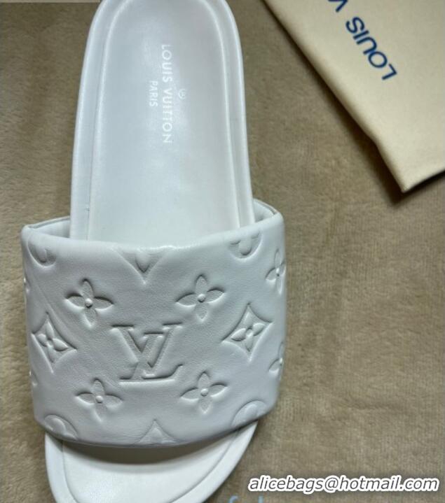 Top Grade Louis Vuitton Jumbo Monogram Leather Flatform Slide Sandals 031024 White 2021