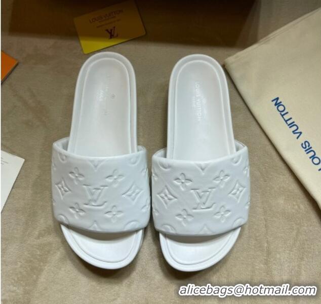 Top Grade Louis Vuitton Jumbo Monogram Leather Flatform Slide Sandals 031024 White 2021