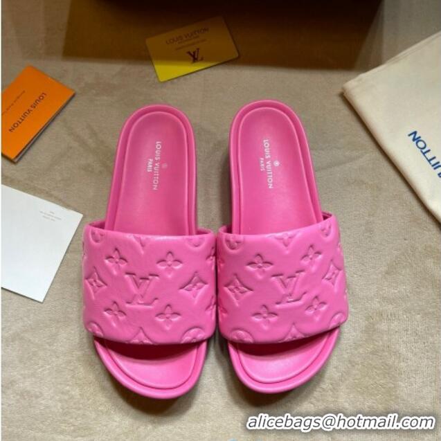 Classic Hot Louis Vuitton Jumbo Monogram Leather Flatform Slide Sandals 031024 Pink 2021