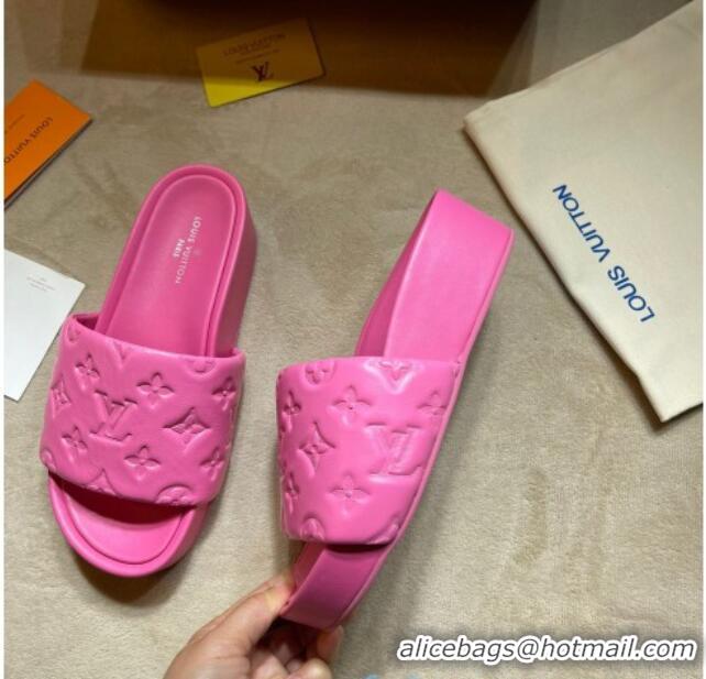 Classic Hot Louis Vuitton Jumbo Monogram Leather Flatform Slide Sandals 031024 Pink 2021