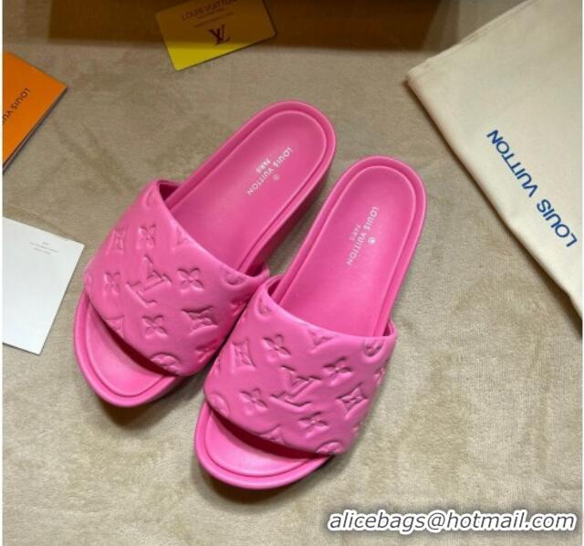 Classic Hot Louis Vuitton Jumbo Monogram Leather Flatform Slide Sandals 031024 Pink 2021