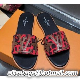 Popular Louis Vuitton Lock It Flat Slide Sandals with Patchwork Logo Red 031116