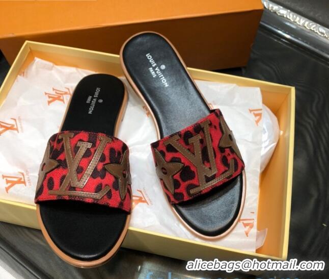 Popular Louis Vuitton Lock It Flat Slide Sandals with Patchwork Logo Red 031116