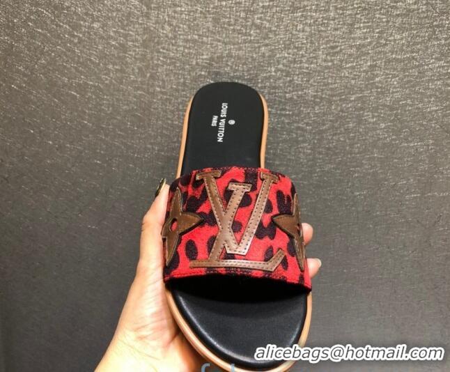 Popular Louis Vuitton Lock It Flat Slide Sandals with Patchwork Logo Red 031116