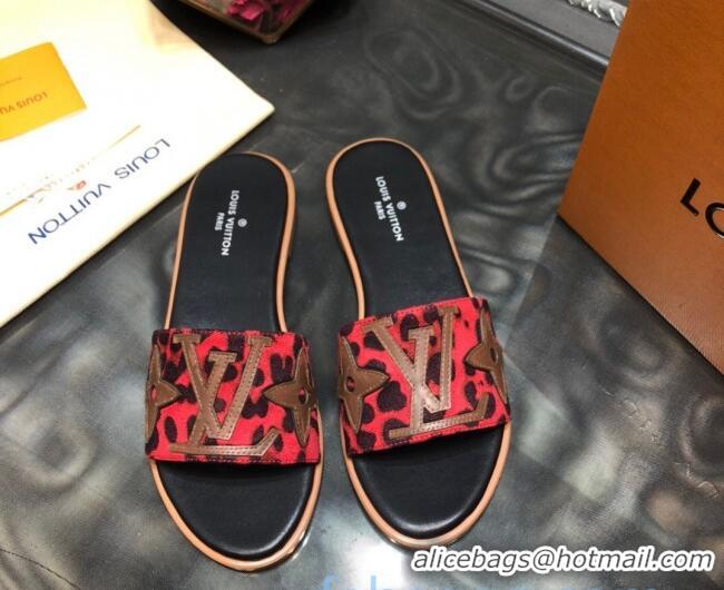 Popular Louis Vuitton Lock It Flat Slide Sandals with Patchwork Logo Red 031116