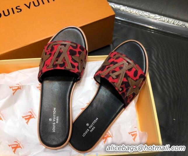 Popular Louis Vuitton Lock It Flat Slide Sandals with Patchwork Logo Red 031116