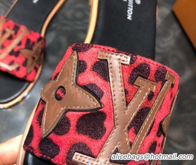 Popular Louis Vuitton Lock It Flat Slide Sandals with Patchwork Logo Red 031116