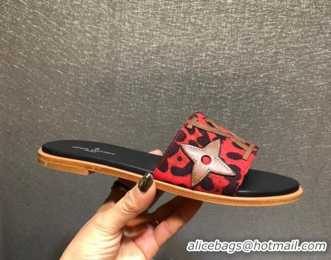 Popular Louis Vuitton Lock It Flat Slide Sandals with Patchwork Logo Red 031116