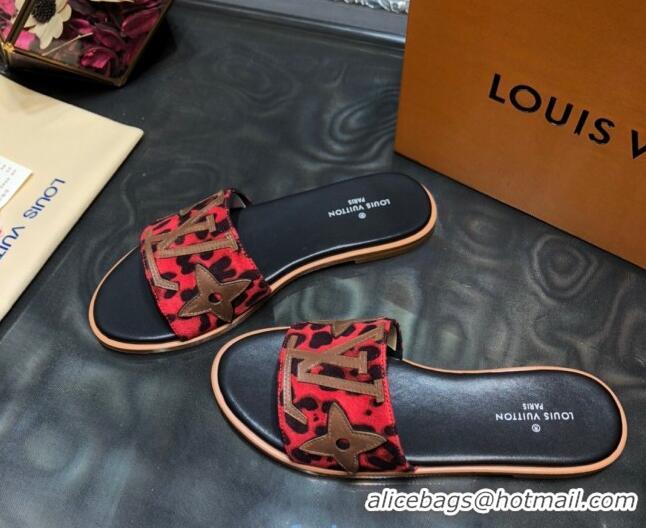 Popular Louis Vuitton Lock It Flat Slide Sandals with Patchwork Logo Red 031116