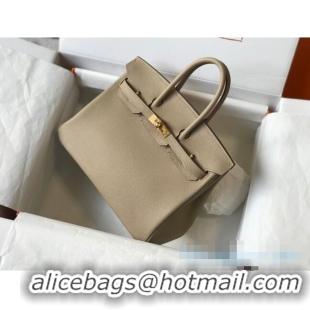 Top Grade Hermes Birkin Bag 25cm in Epsom Leather Calfskin H025 Light Grey/Gold (Half Handmade)