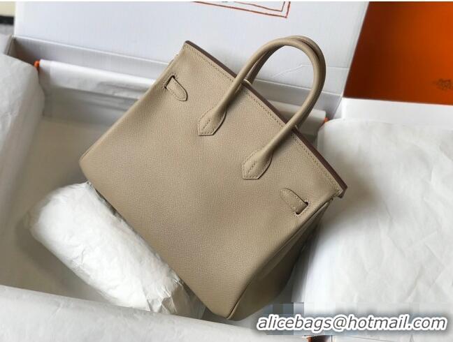 Top Grade Hermes Birkin Bag 25cm in Epsom Leather Calfskin H025 Light Grey/Gold (Half Handmade)