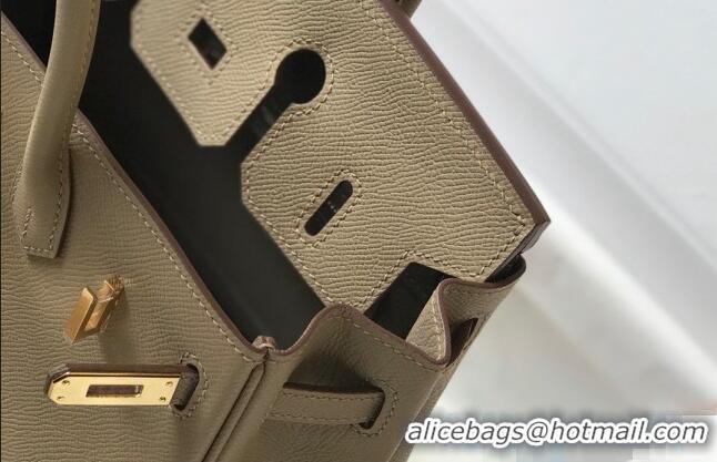 Top Grade Hermes Birkin Bag 25cm in Epsom Leather Calfskin H025 Light Grey/Gold (Half Handmade)