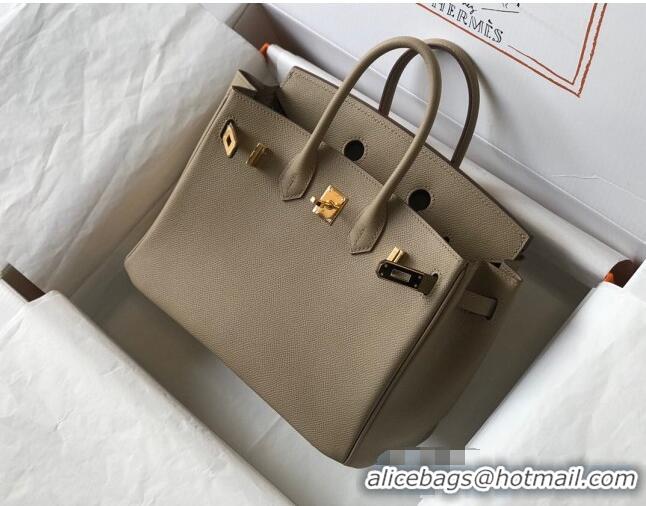 Top Grade Hermes Birkin Bag 25cm in Epsom Leather Calfskin H025 Light Grey/Gold (Half Handmade)