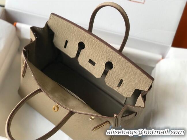 Top Grade Hermes Birkin Bag 25cm in Epsom Leather Calfskin H025 Light Grey/Gold (Half Handmade)