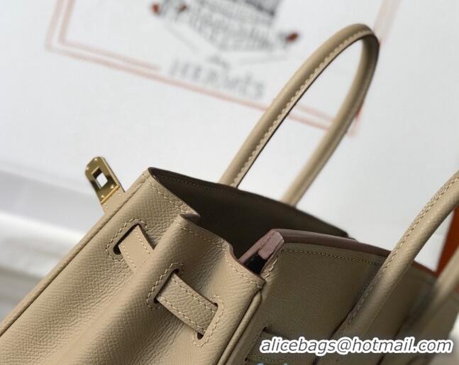 Top Grade Hermes Birkin Bag 25cm in Epsom Leather Calfskin H025 Light Grey/Gold (Half Handmade)