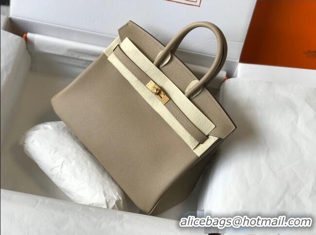 Top Grade Hermes Birkin Bag 25cm in Epsom Leather Calfskin H025 Light Grey/Gold (Half Handmade)