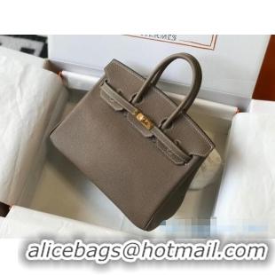 Best Quality Hermes Birkin Bag 25cm in Epsom Leather Calfskin H025 Elephant Grey/Gold (Half Handmade)