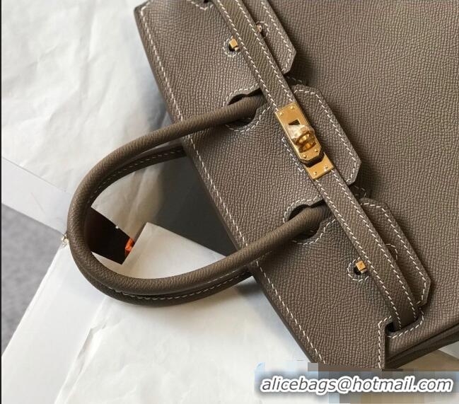 Best Quality Hermes Birkin Bag 25cm in Epsom Leather Calfskin H025 Elephant Grey/Gold (Half Handmade)