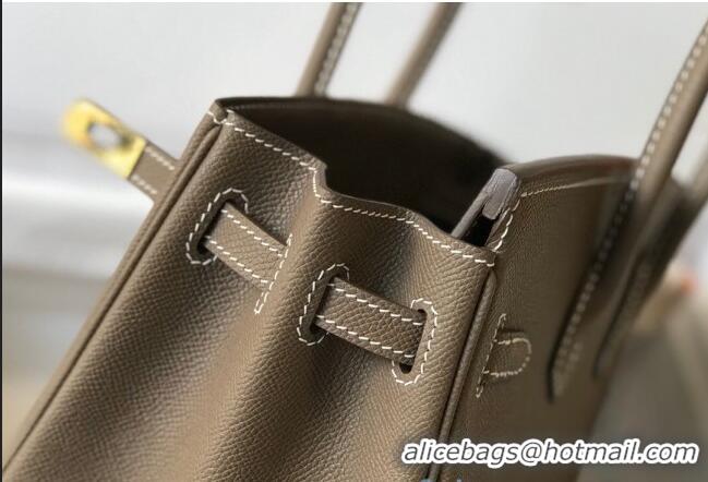 Best Quality Hermes Birkin Bag 25cm in Epsom Leather Calfskin H025 Elephant Grey/Gold (Half Handmade)