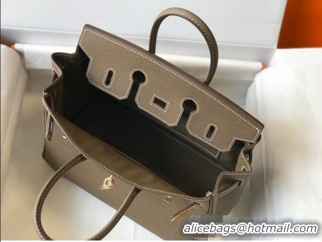 Best Quality Hermes Birkin Bag 25cm in Epsom Leather Calfskin H025 Elephant Grey/Gold (Half Handmade)