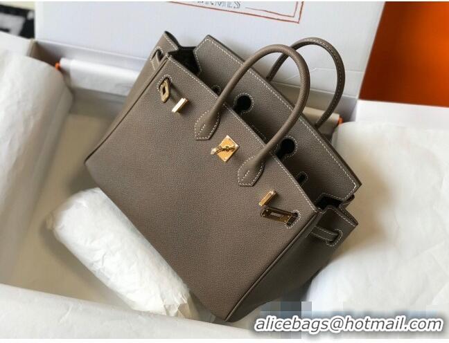 Best Quality Hermes Birkin Bag 25cm in Epsom Leather Calfskin H025 Elephant Grey/Gold (Half Handmade)