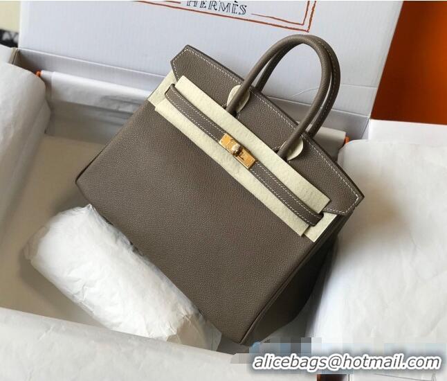 Best Quality Hermes Birkin Bag 25cm in Epsom Leather Calfskin H025 Elephant Grey/Gold (Half Handmade)