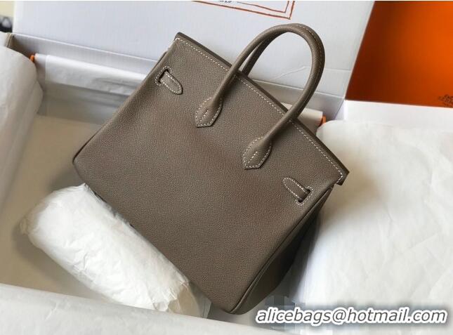 Best Quality Hermes Birkin Bag 25cm in Epsom Leather Calfskin H025 Elephant Grey/Gold (Half Handmade)