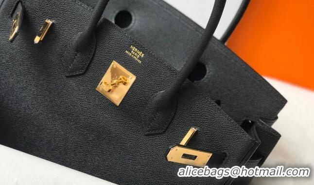 Top Design Hermes Birkin Bag 25cm in Epsom Leather Calfskin H025 Black/Gold (Half Handmade)