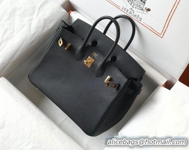 Top Design Hermes Birkin Bag 25cm in Epsom Leather Calfskin H025 Black/Gold (Half Handmade)