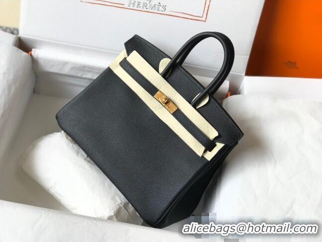 Top Design Hermes Birkin Bag 25cm in Epsom Leather Calfskin H025 Black/Gold (Half Handmade)