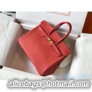 Famous Brand Hermes Birkin Bag 25cm in Epsom Leather Calfskin H025 Red/Gold (Half Handmade)