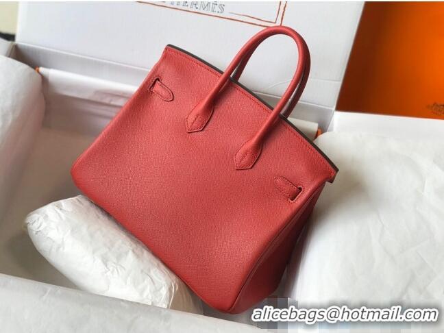 Famous Brand Hermes Birkin Bag 25cm in Epsom Leather Calfskin H025 Red/Gold (Half Handmade)