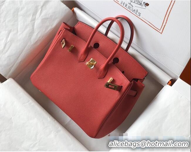 Famous Brand Hermes Birkin Bag 25cm in Epsom Leather Calfskin H025 Red/Gold (Half Handmade)