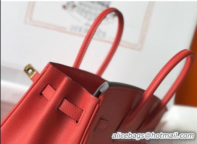 Famous Brand Hermes Birkin Bag 25cm in Epsom Leather Calfskin H025 Red/Gold (Half Handmade)