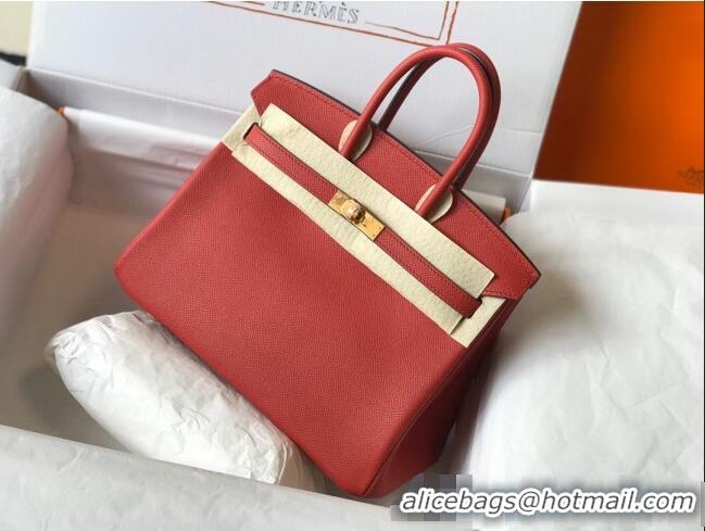 Famous Brand Hermes Birkin Bag 25cm in Epsom Leather Calfskin H025 Red/Gold (Half Handmade)