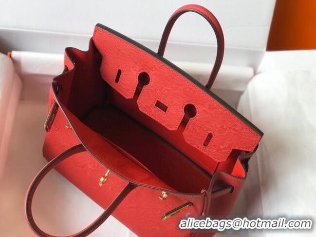 Famous Brand Hermes Birkin Bag 25cm in Epsom Leather Calfskin H025 Red/Gold (Half Handmade)