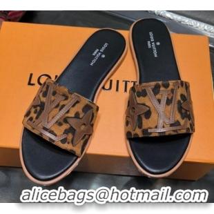 Top Quality Louis Vuitton Lock It Flat Slide Sandals with Patchwork Logo 031116 Brown