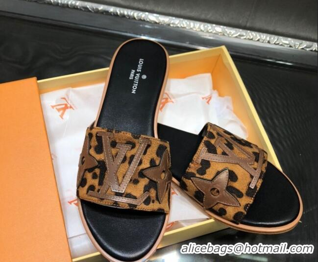 Top Quality Louis Vuitton Lock It Flat Slide Sandals with Patchwork Logo 031116 Brown