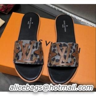 Best Quality Louis Vuitton Lock It Flat Slide Sandals with Patchwork Logo 031116 Grey