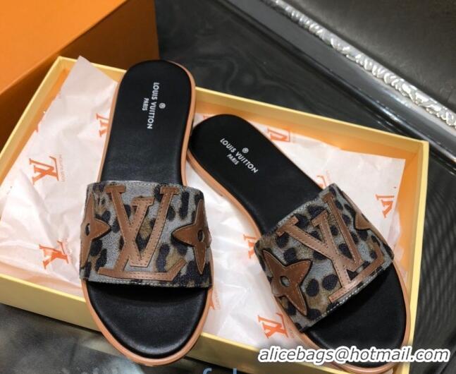 Best Quality Louis Vuitton Lock It Flat Slide Sandals with Patchwork Logo 031116 Grey