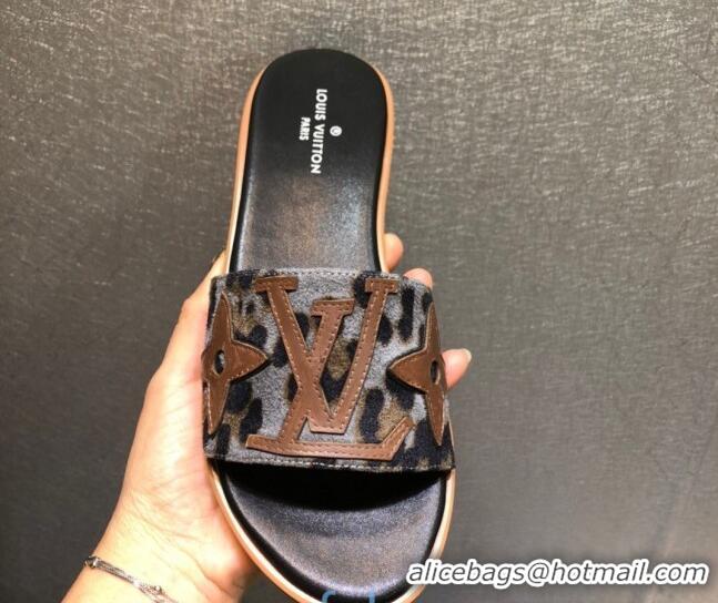 Best Quality Louis Vuitton Lock It Flat Slide Sandals with Patchwork Logo 031116 Grey