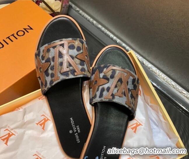 Best Quality Louis Vuitton Lock It Flat Slide Sandals with Patchwork Logo 031116 Grey