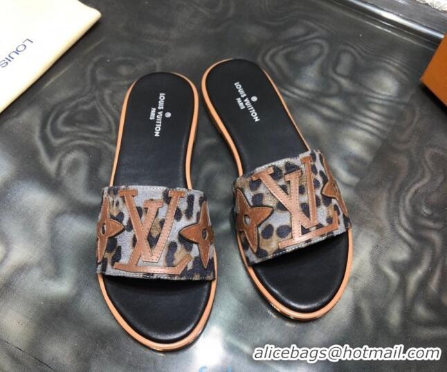 Best Quality Louis Vuitton Lock It Flat Slide Sandals with Patchwork Logo 031116 Grey