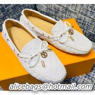 Low Price Louis Vuitton Gloria Monogram Leather Flat Loafer 032901 White 2021