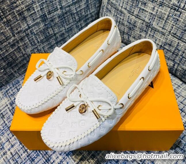 Low Price Louis Vuitton Gloria Monogram Leather Flat Loafer 032901 White 2021