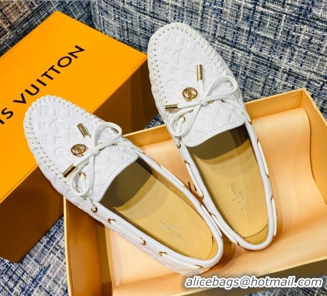 Low Price Louis Vuitton Gloria Monogram Leather Flat Loafer 032901 White 2021